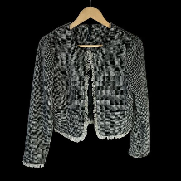 W118 By Walter Baker Tweed Wool Blend Fringe Trim Jacket Sz S - Picture 2 of 7